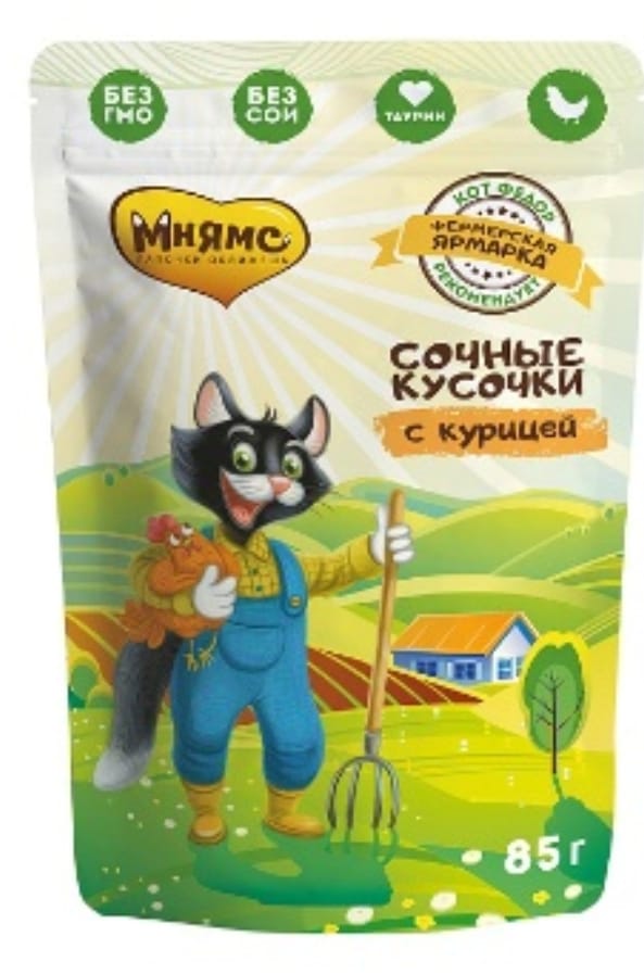 Мнямс пауч сочные кусочки для кошек с курицей