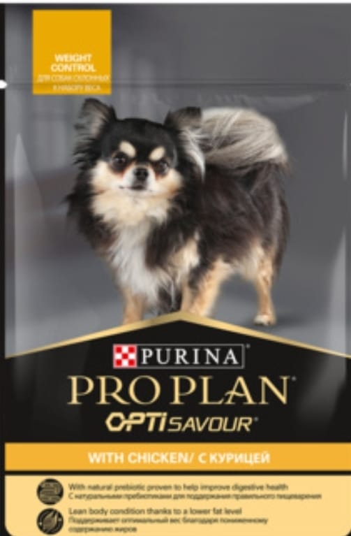 Purina Pro Plan (паучи) для взрослых собак мелких и карликовых пород, склонных к набору веса, с курицей в соусе